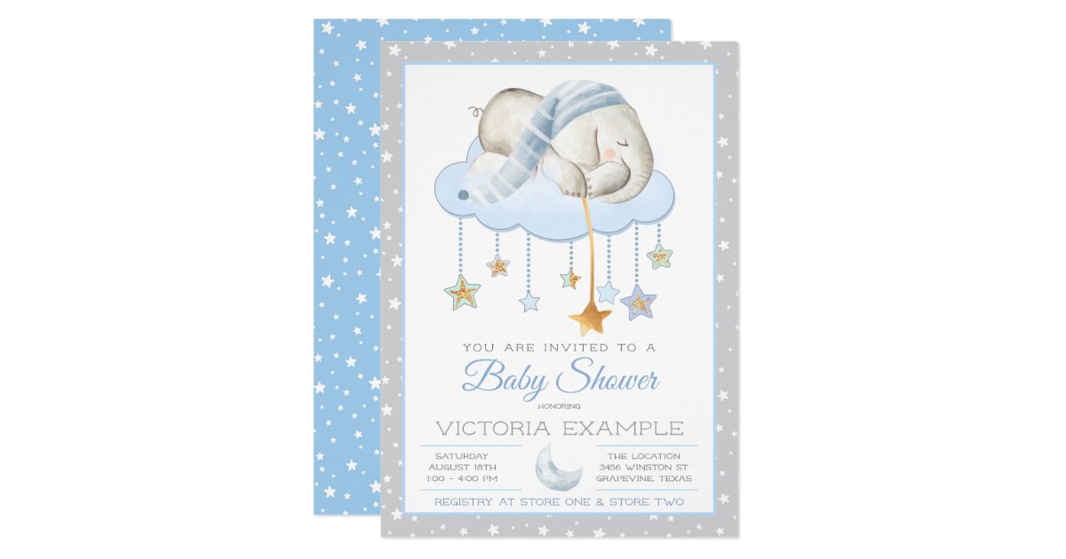 Moon Stars Boy Elephant Baby Shower Invitations Zazzle Com