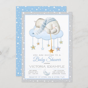 Moon Stars Boy Elephant Baby Shower Invitations