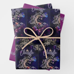 Moon Stars Celestial BoHo Tween Gift 3 Wrapping Paper Sheets