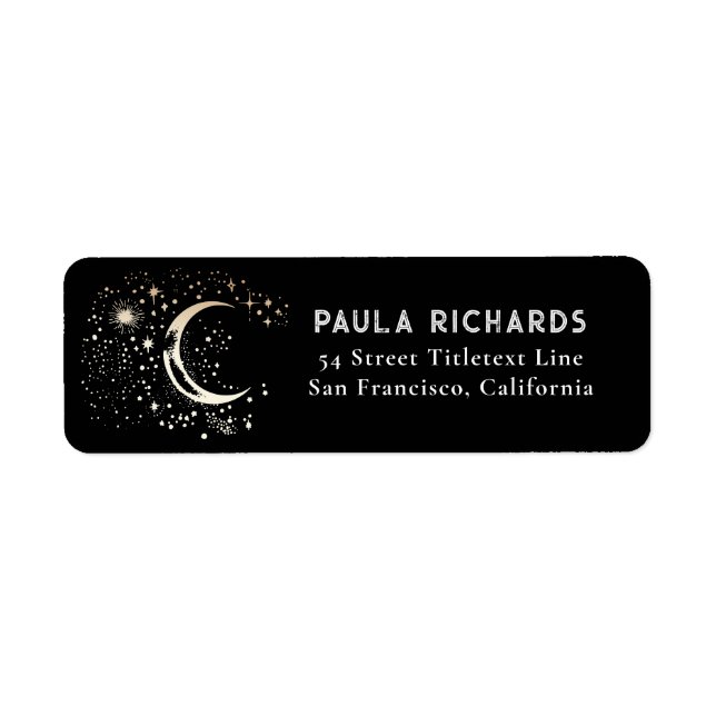 Moon Stars Celestial Mystical Black Night Sky  Label (Front)