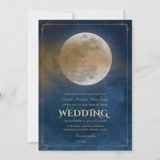 Moon Stars Celestial Navy Blue Wedding Invitation