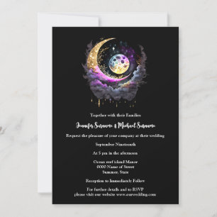 Moon stars celestial starry night mythical invitation