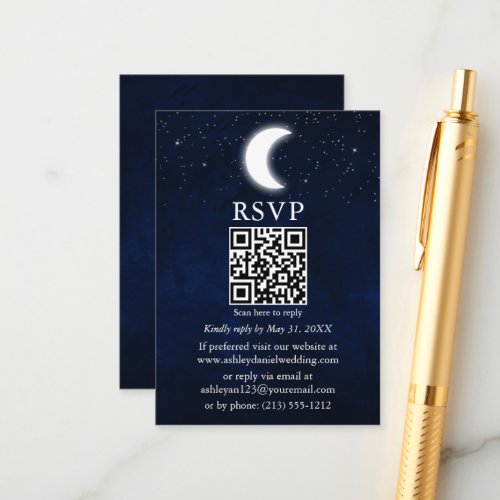 Moon Stars Celestial Wedding QR RSVP Enclosure Card