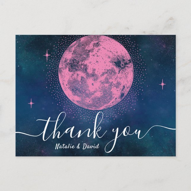 Moon & Stars Celestial Wedding Thank You Postcard (Front)