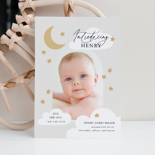 Moon Stars Clouds Arch Photo Neutral Gray Birth Announcement