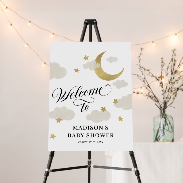 Moon Stars Clouds Fancy Script Shower Welcome Sign (In Situ (Stand))