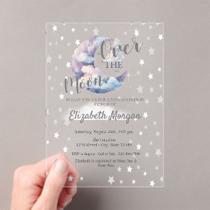Moon Stars & Clouds Lavender Baby Shower Acrylic Invitations