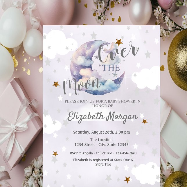 Moon Stars & Clouds Lavender Baby Shower  Invitation (Creator Uploaded)