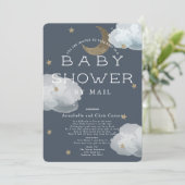 Moon, Stars & Clouds Navy Baby Shower by Mail Invitation (Standing Front)