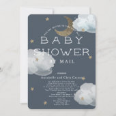 Moon, Stars & Clouds Navy Baby Shower by Mail Invitation (Front)