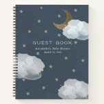 Moon, Stars &amp; Clouds Navy Baby Shower Guest Book at Zazzle