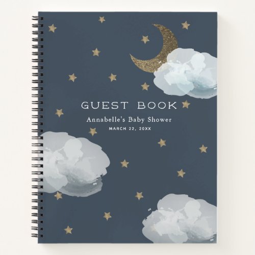 Moon Stars  Clouds Navy Baby Shower Guest Book