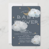 Moon, Stars & Clouds Navy Baby Shower Invitation (Front)
