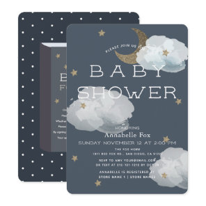 Moon, Stars & Clouds Navy Baby Shower Invitation