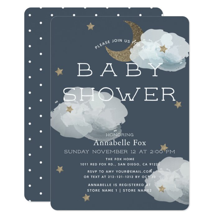 moon and stars baby shower invitations