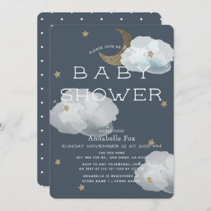 Moon, Stars & Clouds Navy Baby Shower Invitation