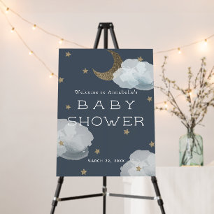 Moon Stars & Clouds Navy Blue Baby Shower Welcome Foam Board