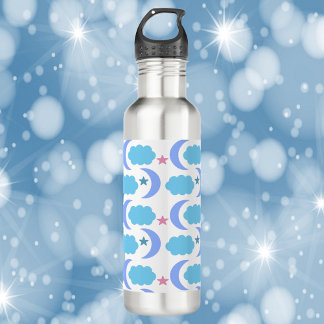 Moon Stars Clouds Purple Blue Pattern Stainless Steel Water Bottle