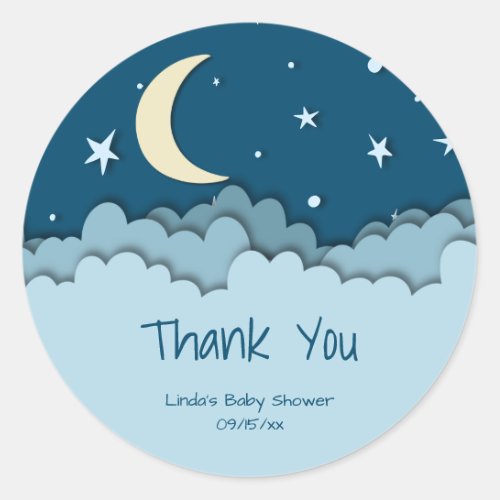 Moon  Stars Dark Blue Thank You Baby Shower Classic Round Sticker