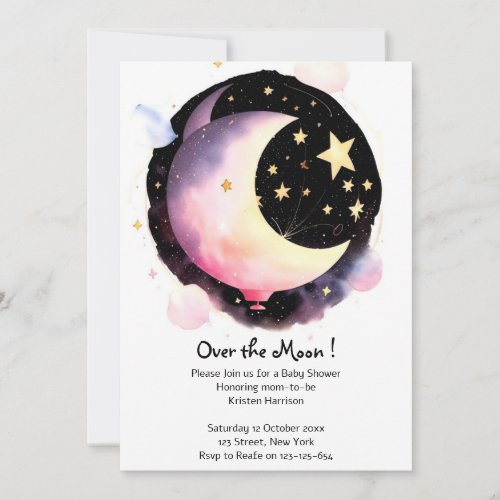 Moon  Stars Dreams Baby Girl Celestial Shower Invitation