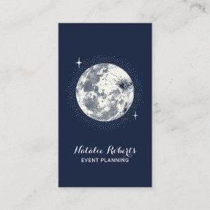 Moon & Stars Elegant Navy Blue Event Planning Business Card