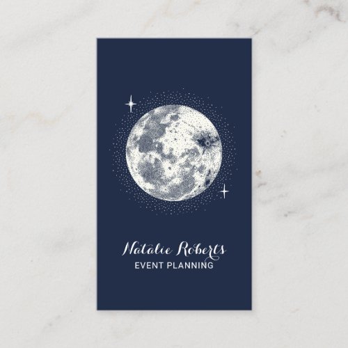 Moon  Stars Elegant Navy Blue Event Planning Business Card