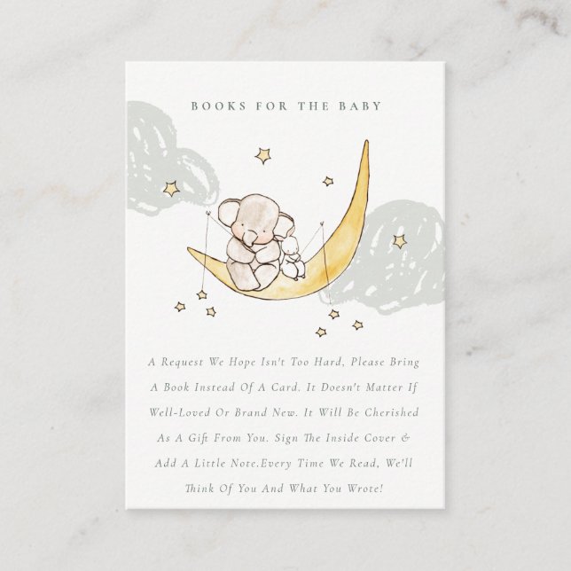 Moon & Stars Elephant Bunny Books For Baby Shower Enclosure Card (Front)