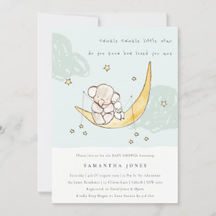 Moon & Stars Elephant Bunny Boy Baby Shower Invite