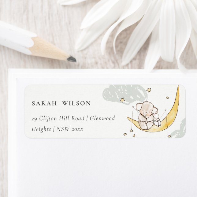Moon Stars Elephant Bunny Gender Neutral Address Label (Insitu)