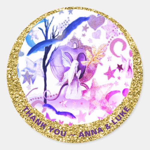  Moon Stars Fairy Tales Glitter Castle Classic Round Sticker