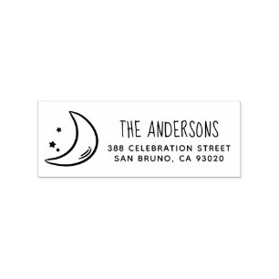 Moon & Stars Family Name & Return Address Rubber Stamp