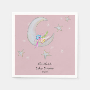 Moon Stars Flowers Mauve Hand Drawn Baby Shower Napkins