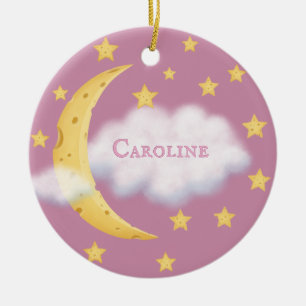 Moon Stars & Fluffy Cloud Rose Baby Keepsake Ceramic Ornament