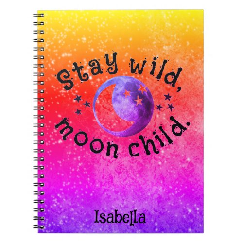 Moon Stars Galaxy Name Pink Purple Glam  Notebook