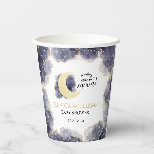 Moon stars gold black baby shower paper cup