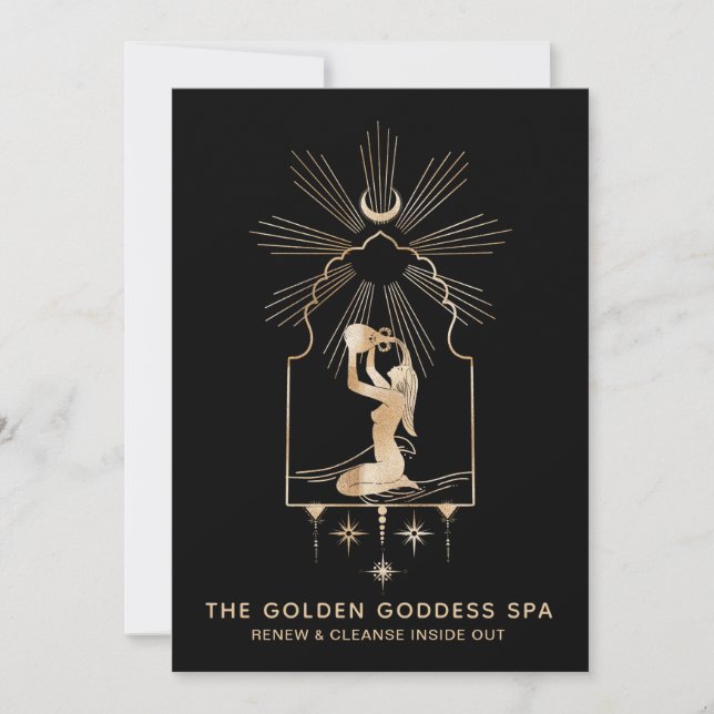 *~* Moon Stars Golden Goddess Sea Bathing 5x7 -2 Thank You Card (Front)