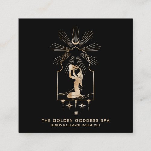  Moon Stars Golden Goddess Sea Bathing Urn Spa Square Business Card