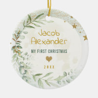 Moon & Stars Greenery Gold Baby 1st Christmas