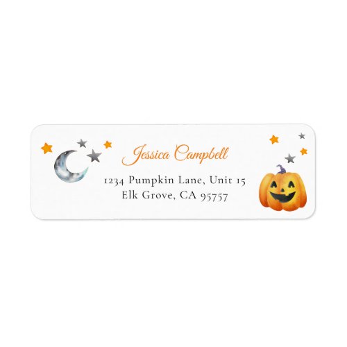 Moon Stars Halloween Pumpkin Return Address Label
