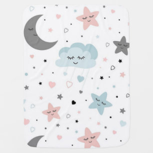 moon, stars, hearts, clouds,kids, baby blanket