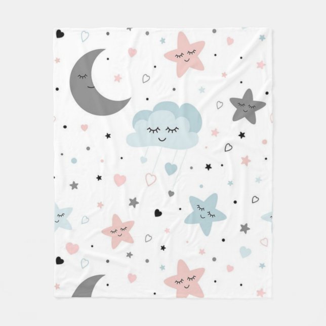 moon, stars, hearts, clouds,kids, fleece blanket (Front)