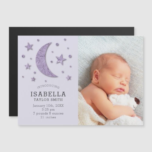 Moon Stars Lavender Baby Photo Birth Announcement