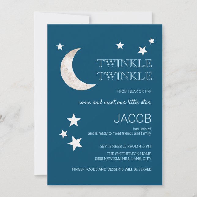 Moon Stars Navy Blue Twinkle Little Star Sip See (Front)