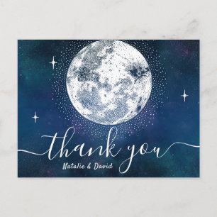 Moon & Stars Navy Blue Wedding Thank You Postcard