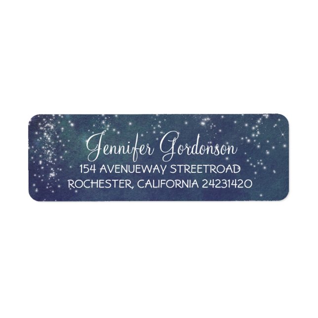 Moon Stars Navy Shimmer Wedding Label (Front)