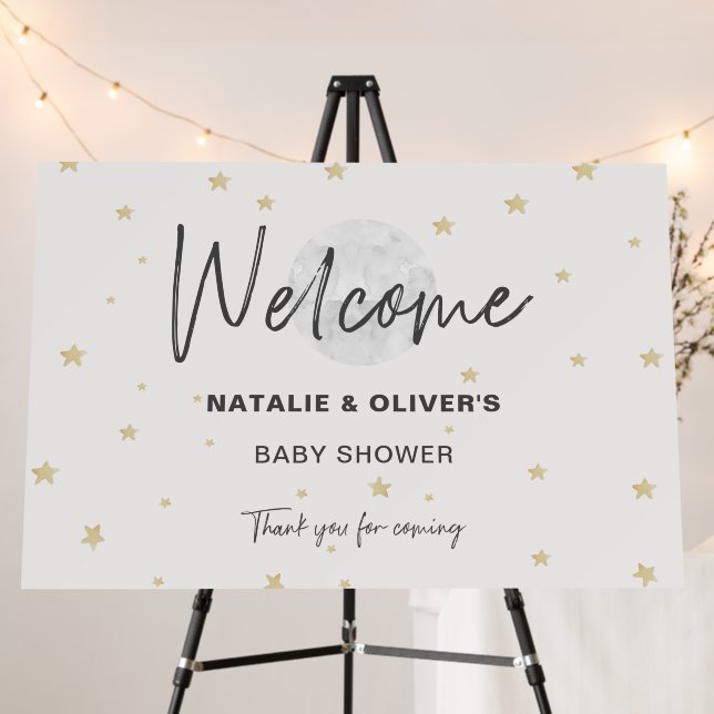 Moon Stars Neutral Baby Shower Welcome 36x24 Foam Board (In Situ (Stand))