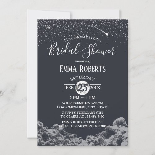 Moon  Stars Night Elegant Bridal Shower Invitation