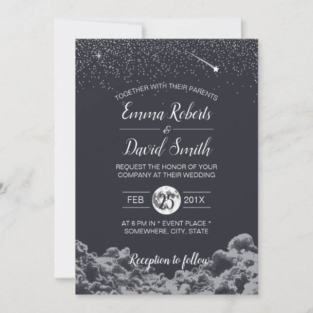Moon & Stars Night Elegant Wedding Invitation (Front)