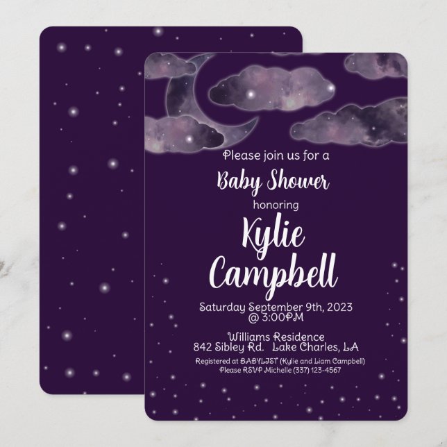 Moon, Stars, Night Sky Baby Shower Invitation (Front/Back)