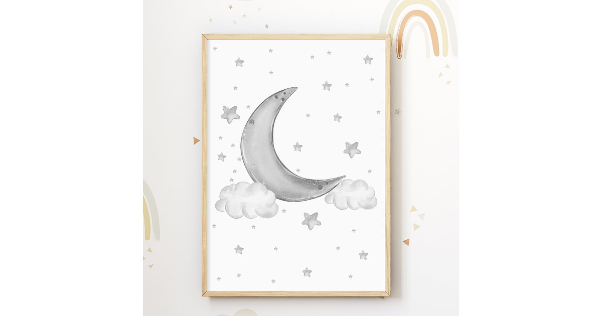 Moon Stars Nursery Poster Kids Room Print | Zazzle
